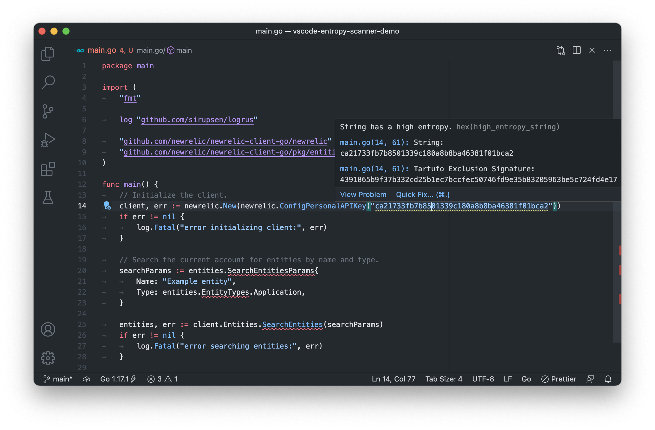 Screenshot of the Visual Studio Code extension in action